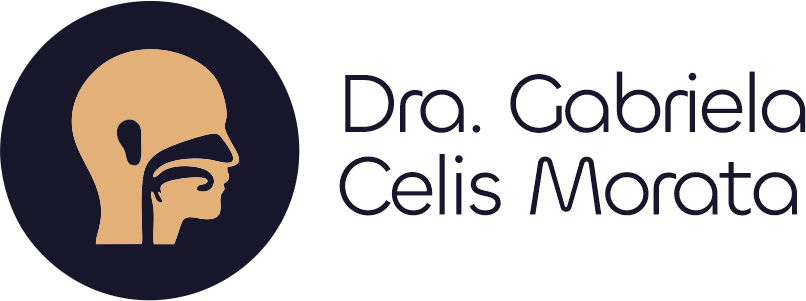Logo de Dra. Gabriela Celis Morata en tonos azul y beige con silueta de perfil humano